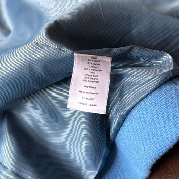 Talbots Albury wool blend faux fur hooded pea coat jacket womens size 4 blue - Picture 7 of 10